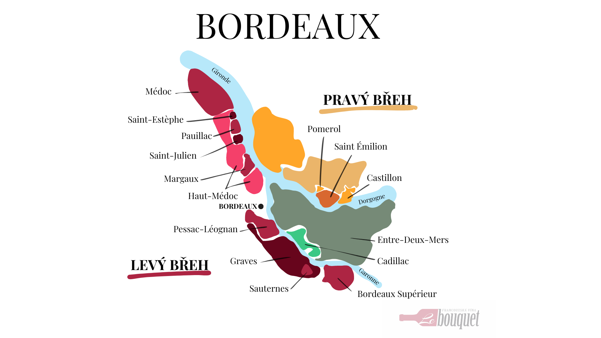 Rozdělení vinařských regionu Bordeaux